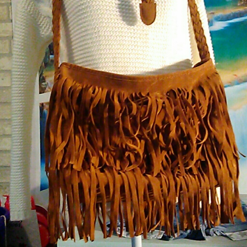 Cute faux seude fringe purse